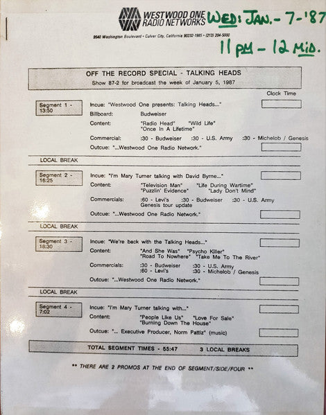 Talking Heads - Off The Record Specials With Mary Turner